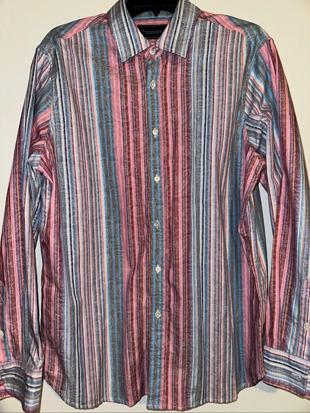 Williams & Kent long-sleeve button-down shirt with a colorful striped and paisle
